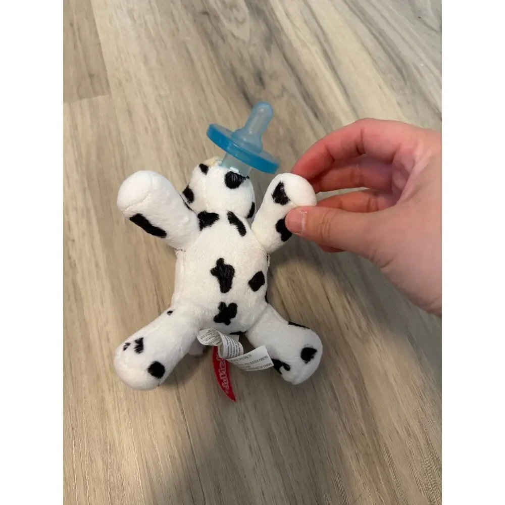 WubbaNub Black White Cow Plush Stuffed Toy With Pacifier Holder Binkie Lovey